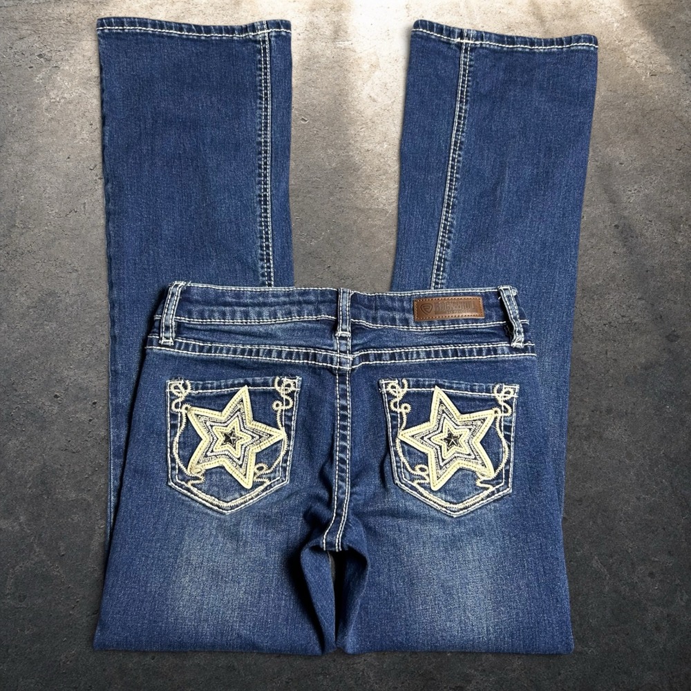 Rock & Roll Denim Girls Star Pocket Bootcut Jeans Blue Size 12 Retro Y2K